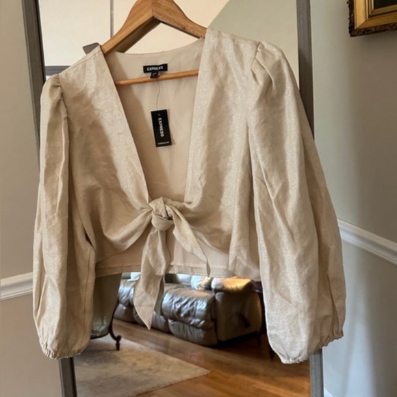 Express Tops - Women's Express Beige Tie-Front Top Size XL